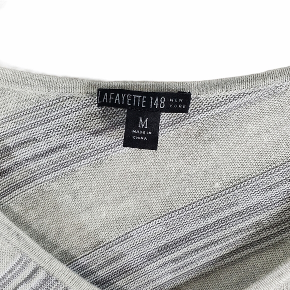 Lafayette 148 Gray Stripe Dolman Sleeve Ruched Top - Picture 4 of 6